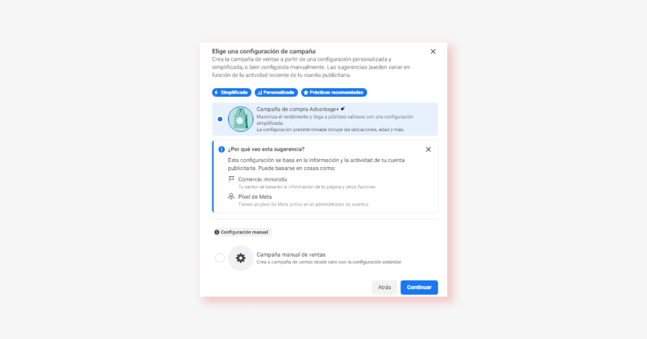 configurar campaña advantage+