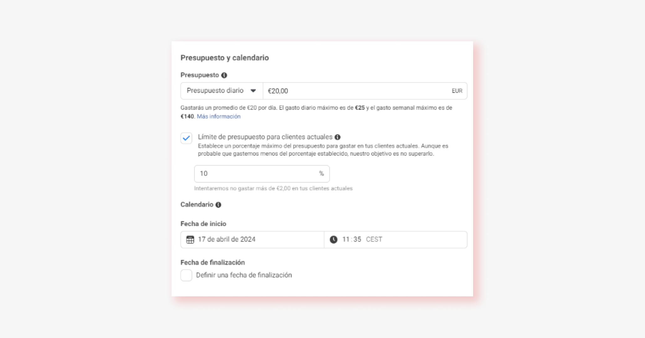 presupuesto campañas advantage+